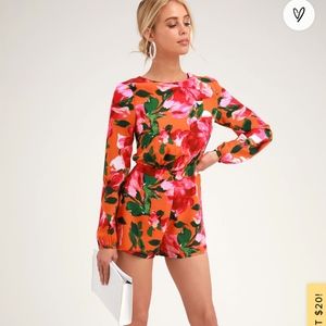 Lulu's orange floral print romper, size small.